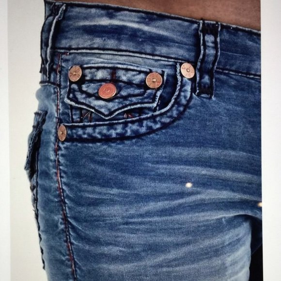 TRUE RELIGION Ricky Flap Super T Corduroys Indigo Blue & Red Pants Size 44 RARE - Picture 2 of 13